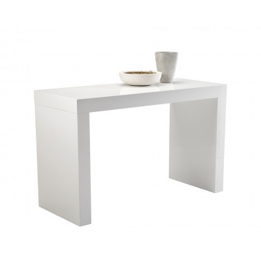 Faro Counter Table - High Gloss White - Front Side Angle with Decor