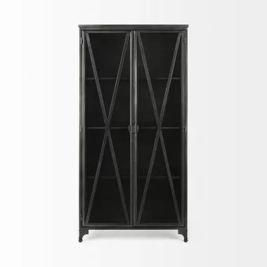Mercana Poppy II 73.8" H Black Metal With Glass Door Display Cabinet Front