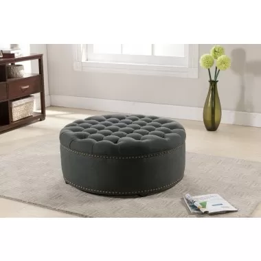 Baxton Studio Iglehart Gray Linen Modern Tufted Ottoman - Lifestyle