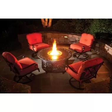  Alfresco Home Bellagio 48" Round Cast Aluminum Gas Fire Pit/Chat Table with Glacier Ice Firebeads - Lifestyle