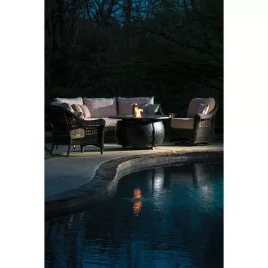 Alfresco Home Margherita 48" Round Cast Aluminum Gas Fire Pit/Chat Table with Glacier Ice Firebeads - Lifestyle
