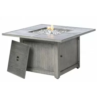 Alfresco Home Cheyenne 40" Square Gas Fire Pit Chat Table with Glacier Ice Firebeads - Angled