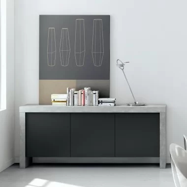 TemaHome Kobe 3 Door Sideboard in Concrete Look & Pure Black - Lifestyle