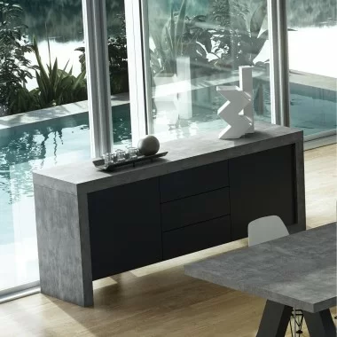 TemaHome Kobe 2 Doors & 3 Drawers Sideboard in Concrete Look & Pure Black - Lifestyle