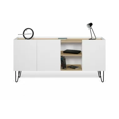 TemaHome Nina Sideboard in Light Oak & Pure White - Front with Contents