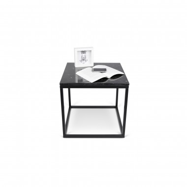 TemaHome Prairie 20x20 Marble End Table in Black Marble & Black - Front with Contents