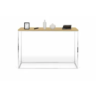 TemaHome Gleam Wood Top Console in Light Oak & Chrome - Front with Contents