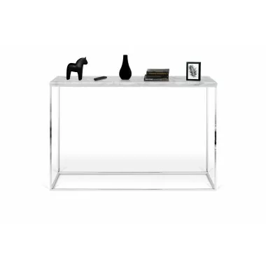 TemaHome Gleam Marble Top Console in White Marble & Chrome - Front with Contents
