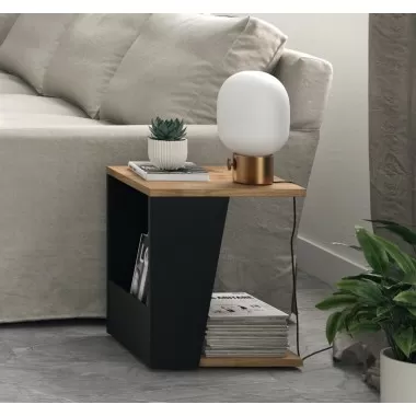 TemaHome Albi Side Table in Walnut & Black - Lifestyle