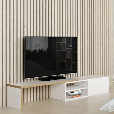 TemaHome Move Tv Table in Pure White with Plywood Edge - Lifestyle