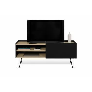 TemaHome Nina TV Table in Light Oak & Pure Black - Front with TV