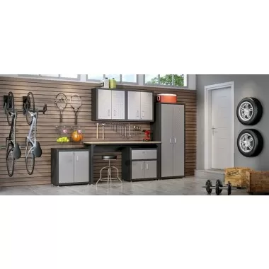 6-Piece Fortress Textured Garage Set with Cabinets, Wall Units and Table in Grey - Set