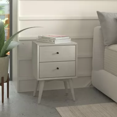 Alpine Furniture Flynn Mid Century Modern 2 Drawer Nightstand, Grey - Lifestyle