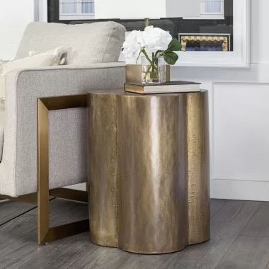 Mercana Quatrefoil 18L x 18W Gold Flower With Wooden Top Brass Cladding Accent Table 2