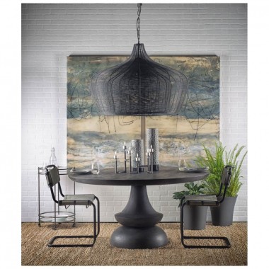 Mercana Crossman 60" Round Dark Brown/Gray Solid Wood Table Top & Base Dining Table