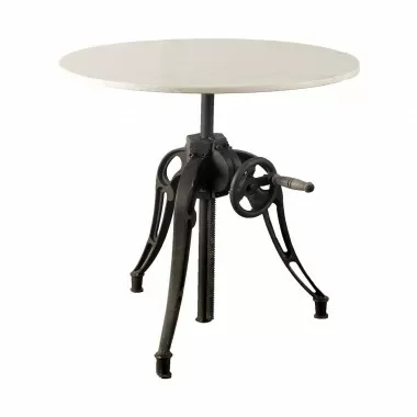 Mercana Emslie III 30" Round White Marble Top Black Metal Base Dining Table