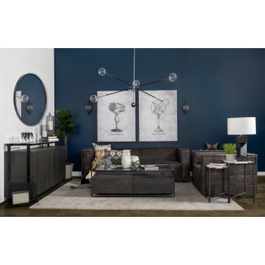 Mercana Stinson II 91" Black Leather Three Seater Sofa
