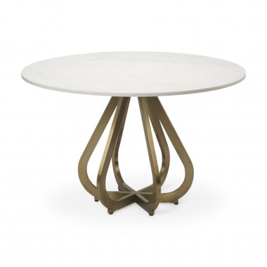 Mercana Laurent 48" Marble Top Gold Metal Base Dining Table Front