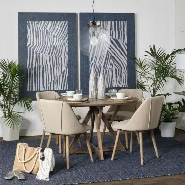 Mercana Ronald I Cream Fabric Wrap Brown Wooden Base Dining Chair 2