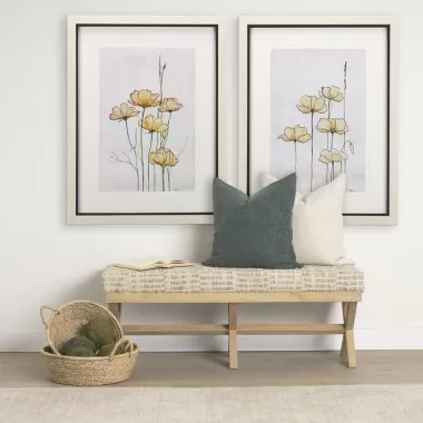 Mercana Solis II 50L x 16W Brown Base Beige Woven Leather Cushion Accent Bench