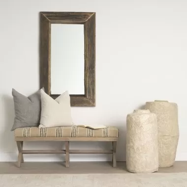 Mercana Solis 50L x 16W Brown Base Upholstered Beige/Black Stripe Seat Accent Bench