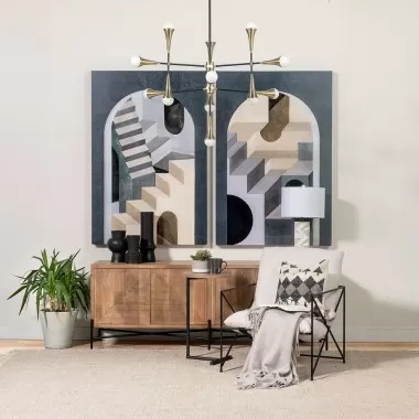 Mercana Cairo 78x19 Brown Solid Wood Black Metal Base 4 Door Cabinet Sideboard