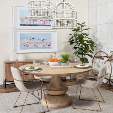 Mercana Crossman 60" Round Blonde Solid Wood & Base Dining Table