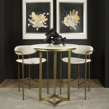 Mercana Parker Cream Fabric Seat Gold Metal Counter Stool Set