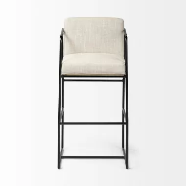 Mercana Stamford 40" Total Height Light Beige Upholstered Seat With Wood Back, Metal Frame Bar Stool Front