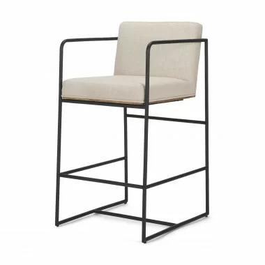 Mercana Stamford 36.5" Light Beige Upholstered Seat With Wood Back Metal Frame Counter Stool