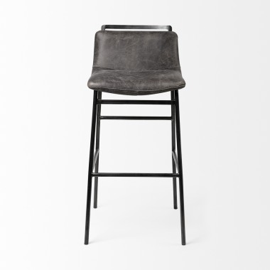 Mercana Kavalan 37.5" Total Height Ebony Leather Seat Black Metal Frame Bar Stool Front
