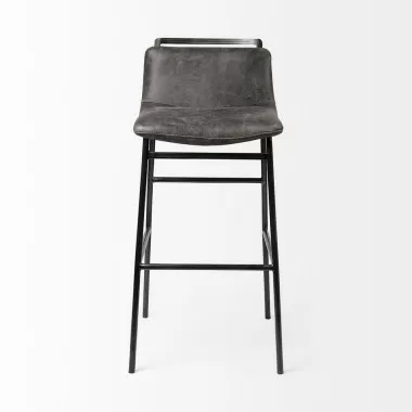 Mercana Kavalan 37.5" Total Height Ebony Leather Seat Black Metal Frame Bar Stool Front