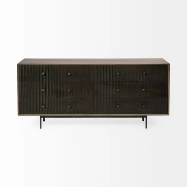 Mercana Grace 70Wx18.5Lx31.25H Two-Tone Brown Solid Wood 6 Drawer Sideboard Fornt
