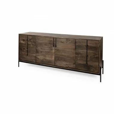 Mercana Glenn VI 71.5x18 Dark Brown Wood Frame w/ Black Iron Accent 6 Drawer 2 Door Cabinet Sideboard 1