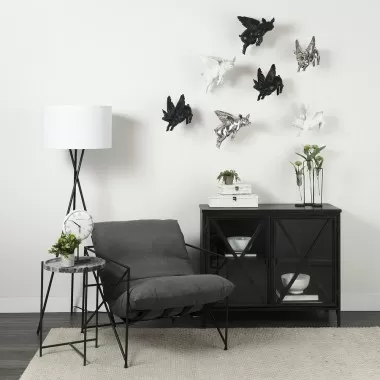 Mercana Poppy III 40L x 16W Black Metal With Glass Door Accent Cabinet