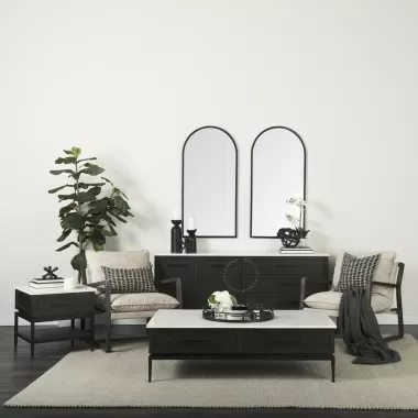 Mercana Divina Black-Brown Wood w/ White Marble Top and Black Metal Base Sideboard 1