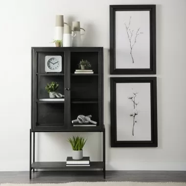 Mercana Arelius 36L x 18W x 63H Black  Wood W/ Black Metal Base Display Cabinet 7