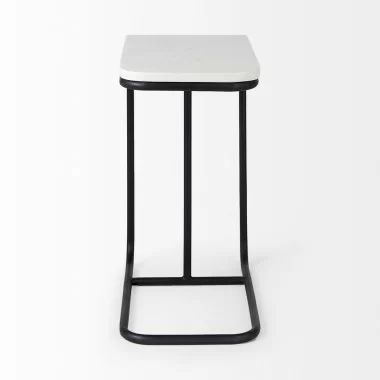 Mercana Kyra 12.0L x 20.0W x 23.0H White Marble Top W/Black Iron Frame C-Shaped End and Side Table Side