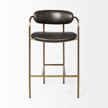 Mercana Parker Brown Faux Leather Seat Gold Metal Counter Stool Front