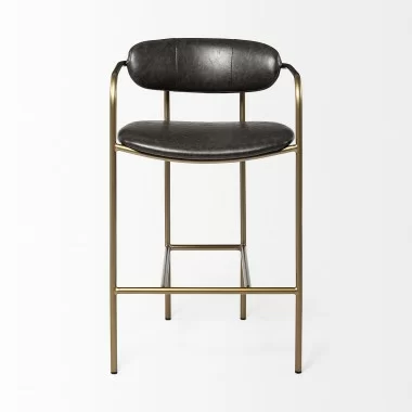 Mercana Parker Brown Faux Leather Seat Gold Metal Counter Stool Front