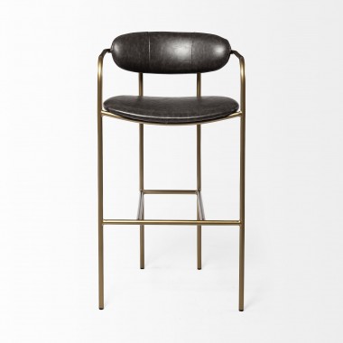 Mercana Parker Brown Faux Leather Seat Gold Metal Bar Stool Front
