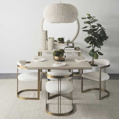 Mercana Hollyfield II Cream Fabric Seat W/ Gold Iron Frame Dining Chair Set