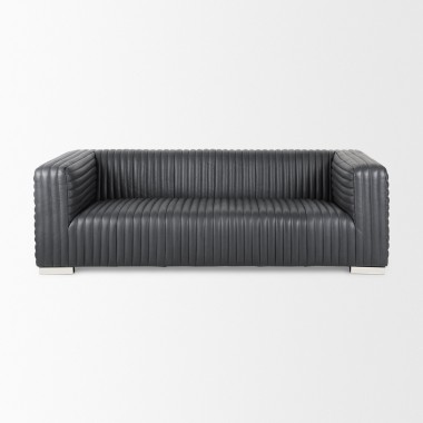 Mercana Ricciardo Black Leather Wrapped Three Seater Sofa Front