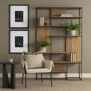 Mercana Morris 47.0L x 15.0W x 75.0H Light Brown Wood With Black Metal Frame 6-Tier Shelving Unit 4