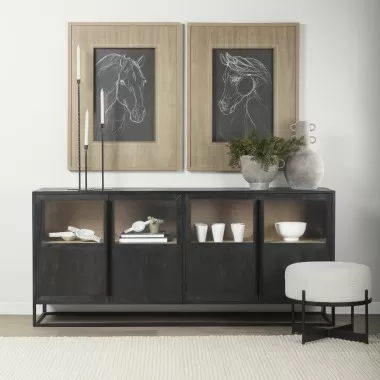 Mercana Sloan 80.0L x 17.0W x 36.0H Black Wood With Black Metal Frame Sideboard 1