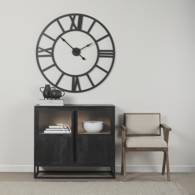 Mercana Sloan Black Wood With Black Metal Frame Accent Cabinet