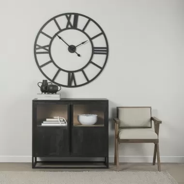 Mercana Sloan Black Wood With Black Metal Frame Accent Cabinet