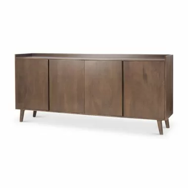 Mercana Lillie Medium Brown Wood 4 Door Tray Top Sideboard Front