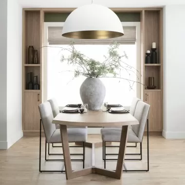 Mercana Stamford Beige Upholstered Seat With Wood Back, Black Metal Frame Dining Chair