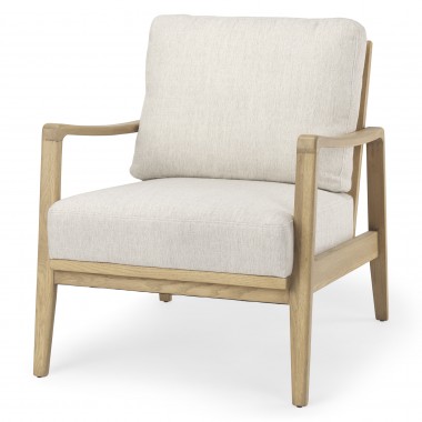 Mercana Raeleigh 28.0L x 34.1W x 34.4H Cream Fabric W/Light Brown Wood Accent Chair Front
